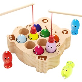edutree Montessori Wooden Magnetic Fishing Game for Toddlers 1-3, Frog Fishing Color Sorting Sensory Preschool Educational Learning Fine Motor Skills Toys for 2 3 4 Years Old Boys Girls