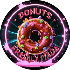 Tommery 8x8 Inch Round Tin Metal Sign - Fresh and Tempting Donut Wall Art for Home Decor, Game Room, Kids' Room and Bedroom Door - Great Gift for Friend! (DONUTS)