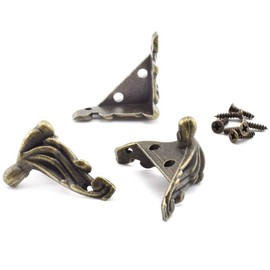 SDTC Tech 8 Pack Retro Design Jewelry Box Feet Antique Bronze Zinc Alloy Decorative Legs with Mounting Screws Corner Protector Brackets for Wooden Storage Box Cabinet Decoration Furniture