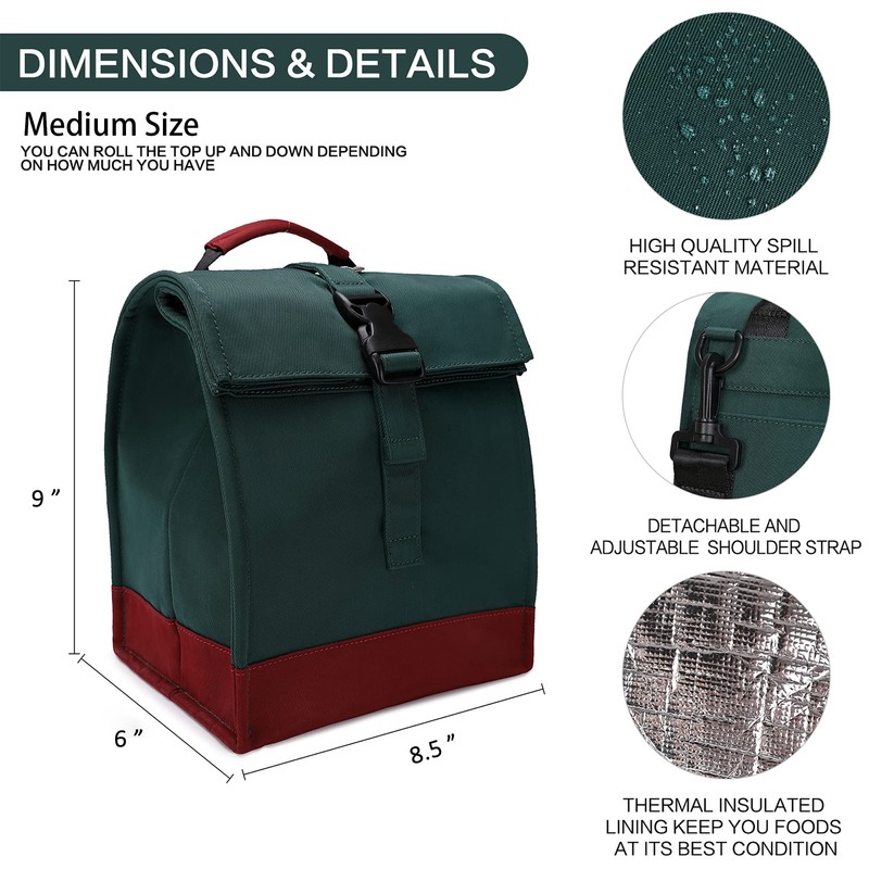 SUNNY BIRD Insulated Lunch Bag Rolltop Lunch Box Tote Lunchbox