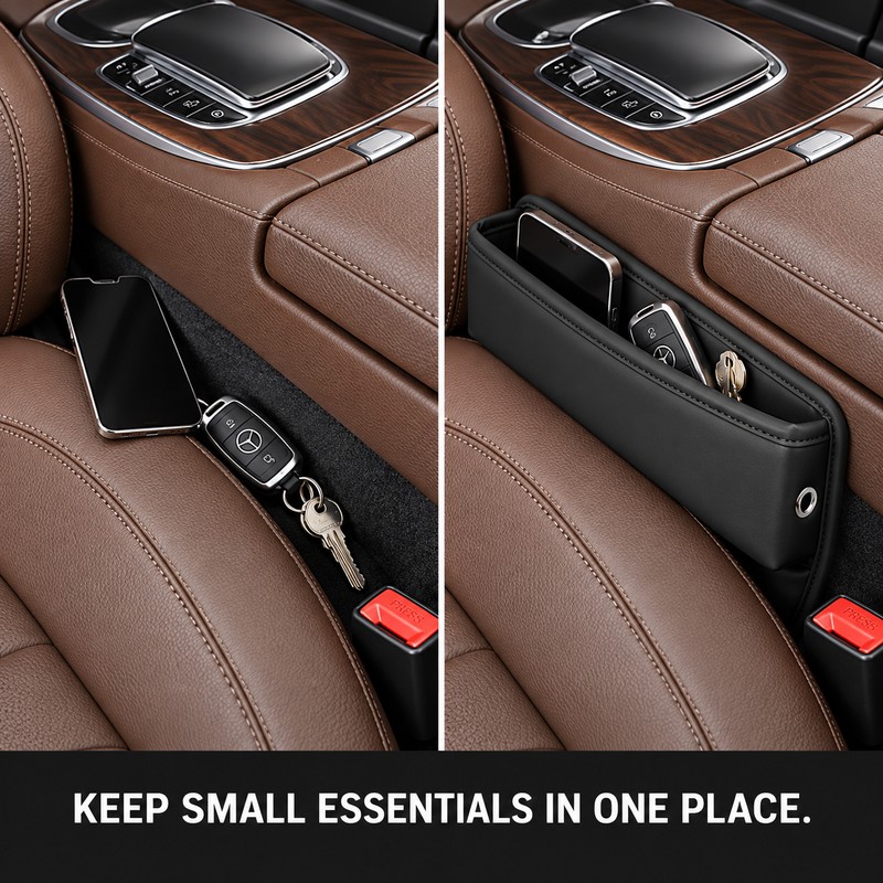 Car Seat Gap Organizer Pocket – Slim Leather Side Storage