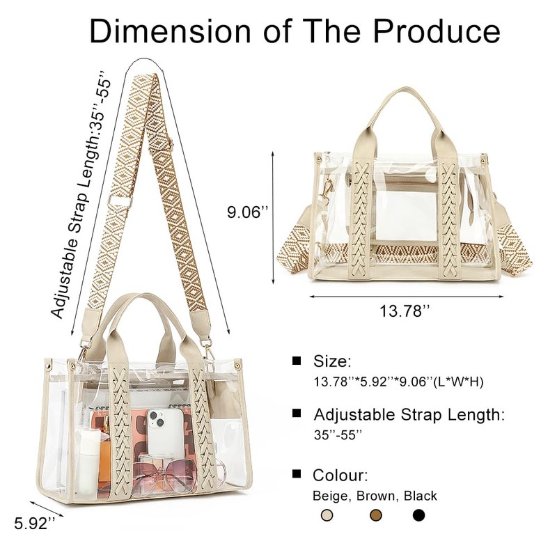 FAIME Clear Tote Bag for Women Stadium Approved,Woven Crossbody Handbag
