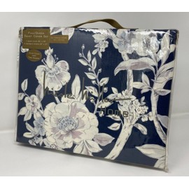Nicole Miller Queen Duvet Cover Chinoiserie Eastern Floral Vines Navy Blue White