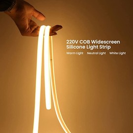 Wisada 220 V LED Strip, 4 m 288 LEDs/m Flexible High Density Warm White 3000 K CRI≥85 FCOB LED Strip, IP65 Waterproof Super Bright COB LED Strip Light with Switch Plug for Bedroom, Cabinet Lighting