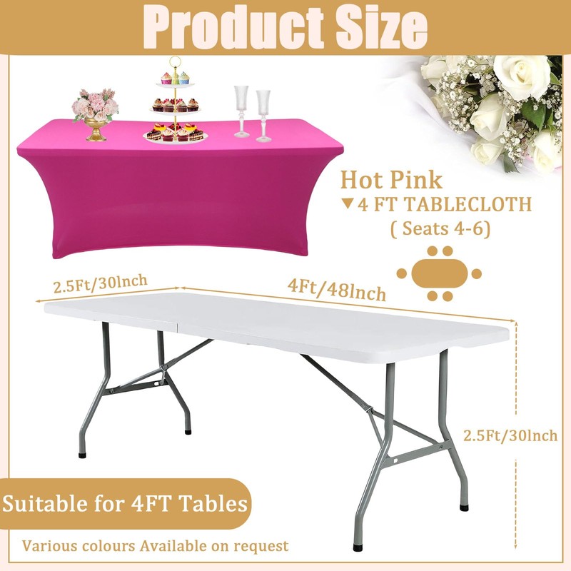 6ft Spandex Tablecloths Stretchable Tablecloth Hot Pink for Rectangle Table,Washable