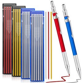 Gersoniel 2 Pcs Welders Pencil with 48 PCS Round Refills Mechanical Pencils Metal Welding Marker for Tube Pipe Fitter Welder Steel Construction Woodworking (Red, Silver, Yellow)