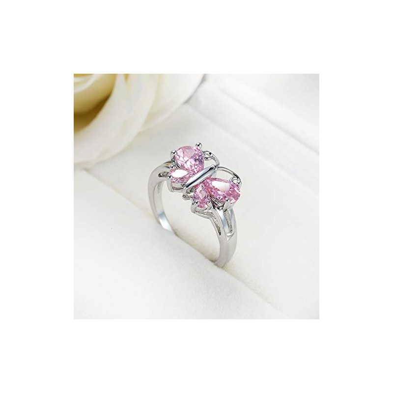 QUSIIOSLK 925 Sterling Silver Double Wing with Pink Cubic Zircon