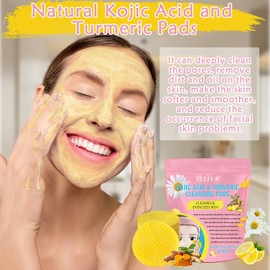 Kojic Acid and Turmeric Pads, Turmeric Kojic Acid Cleansing Pads for Deep Clean Pores, Turmeric Face Pads, Turmeric Exfoliating Pads Suitable for All Skin Types (40Pcs)