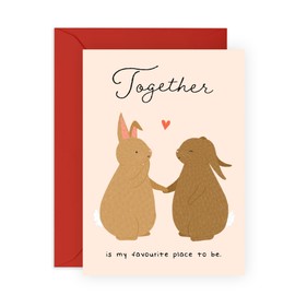 Cute Bunny Couple Love Card – “Together is My Favourite Place” – Romantic Greeting Card for Women, Men, Him, Her, Babe, Wife, Husband, Fiance, Girlfriend, Boyfriend - Anniversary or I Love You Gifts