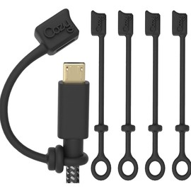 Cozy [4-Piece] USB Caps/Tether for Micro USB Cable & Compatible with Apple Charging Cable (Black)