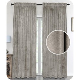 BEAUTEX Velvet Curtain, Ruffle Tape, U-Tape Curtain, Darkening and Opaque, 140 x 175 cm (Width 140 cm, Height 175 cm, Taupe)