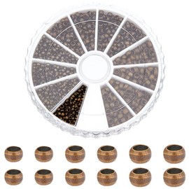 PandaHall about 2010pcs Crimping Beads Brass Spacer Beads 3 Sizes Antique Bronze Beads Crimp Beads Brass Beads for Jewellery Making, Hole 1~2 mm