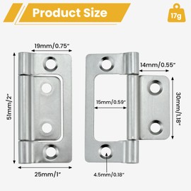 Aifeier ET 8 Pcs Non-Mortise Door Hinges, 2 x 0.9 Inch Bifold Butt Cabinet Hinges Smooth Sliding Bearing Hinge with Screws for Windows, Furniture, Kitchen Cabinets etc (White Nickel