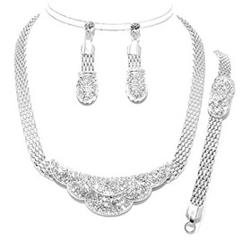 Arras Creations Trendy Silver Plated Full Partywear Set - Necklace Earring Bracelet Ring Set for Women / AZFJFS118-SCL