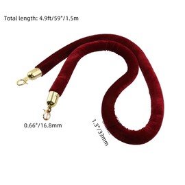 FarBoat 5 Foot Red Velvet Stanchion Rope, Set of 2 Crowd Control Barrier Rope with Polished Gold Hooks, Crowd Control Barrier Queue Ropes for Parties and Hotels, Red