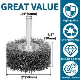 SI FANG 1 Pack Wire Wheel 2 Inch Steel Wire Brush 0.012" Wire 1/4" Shank 20000RPM for Die Grinder Rotary Tool Drill Brush Attachment