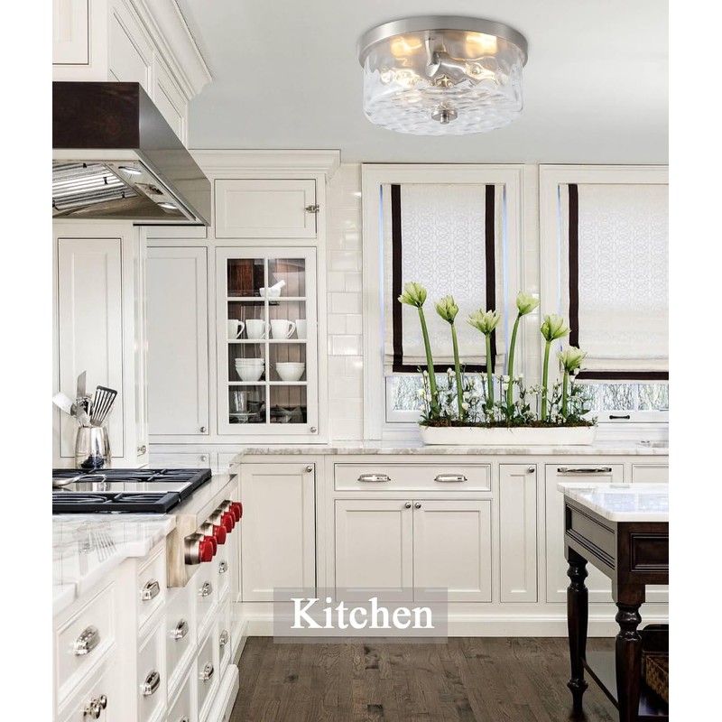 Litaddscen Hammered Glass Brushed Nickel Flush Mount Ceiling Light,2-Lights Modern