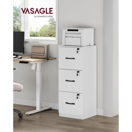 VASAGLE 3 Drawer File Cabinet, File Cabinet with Lock, Printer Stand, Office Filing Cabinet Organizer, for A4 and Letter Size Files, Cloud White UOFC055W14