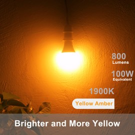 Qualilux Dusk to Dawn Bug Light Bulbs Outdoor, 1900K Amber Yellow, 800 Lumen, LED 12W, A19 E26, 4-Pack, HQ-H020