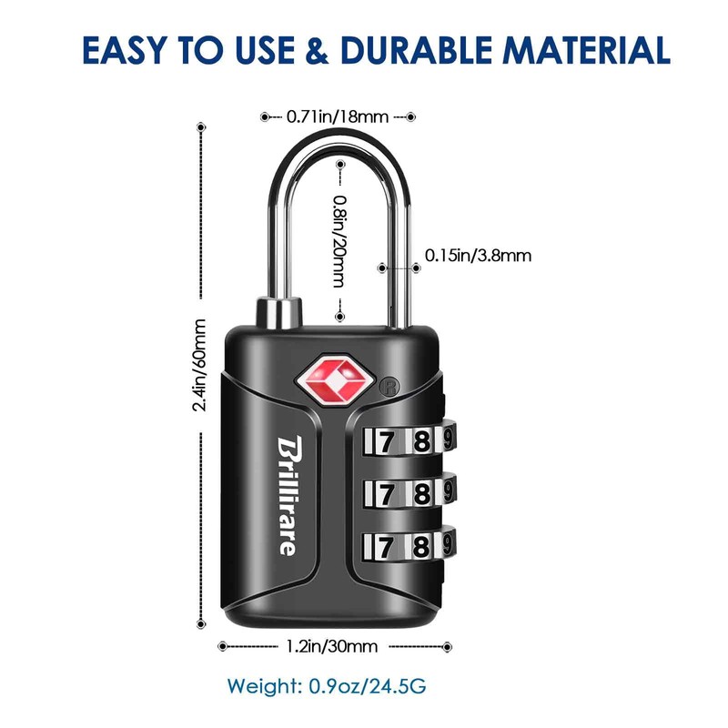 Brillirare 4 Pack TSA Approved Luggage Locks, Combination Travel Padlock,