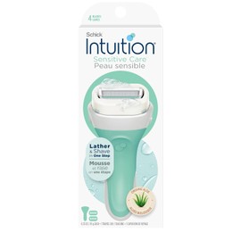Schick Intuition - Maquinillas de afeitar para mujeres con piel sensible | 1 maquinilla de afeitar y 2 cuchillas de afeitar de intuición con aloe orgánico