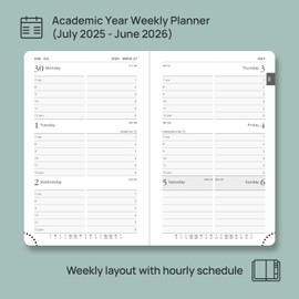 POPRUN Pocket Planner 2025-2026, (Purse Size 4''x 6.25'' Hard Cover) Academic Year Calendar Daily Weekly and Monthly (July 25-June 26) with Hourly Time Slots, 100 GSM Paper - Pacific Green