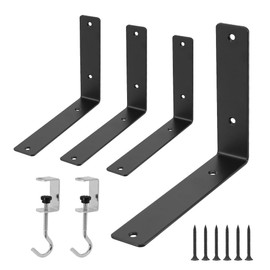 Redunest L Floating Shelf Brackets,4 Pack Heavy Duty L Brackets for Shelves, L 8" X H 6" Black Metal Countertop Support Brackets,Wall Mounting for Wood