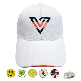 Volvik New Golf 2020 V-Logo Adjustable Hat Bundle, 5 Markers + 1 Clip, 1 Hat- White