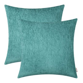 BRAWARM Chenille Throw Pillow Covers 18x18 Inches - Pack of 2 Teal Chenille Pillow Covers, Solid Dyed Soft Chenille Pillow Cases for Couch Sofa Bed Home Decoration