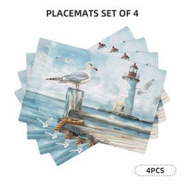 Arevigh Lighthouse Seagull Placemats Set of 4 Washable Table Mats Ocean Nautical Coastal Heat-Resistant Cotton Linen Place Mats for Dining Table Kitchen Indoor Outdoor Party Holiday Decor