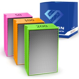 SEDION® Diamond Hand Sanding Pad Set 3 Pieces Grit 50, 100, 200 - Hand Pad Perfect for Sanding, Polishing & Deburring - Premium Quality Sanding Sponge - Sanding Block for Granite, Marble, Ceramic etc.