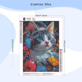 EOBROMD Diamond Painting Kits Cat in Music, Flowers 5D Diamond Art Kits for Adults Full Drill Diamond Paintings Kit for Adults Beginners, DIY Diamond Painting Packs Gem Art Home Wall Decor 30x40cm