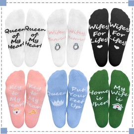 ONECOS 6 Pairs Wifey Socks, Bride Socks Novelty Socks for Wedding Shower Party Favors, Hubby and Wifey Gifts for Couples (US, Alpha, One Size, Regular, Regular, Classic)
