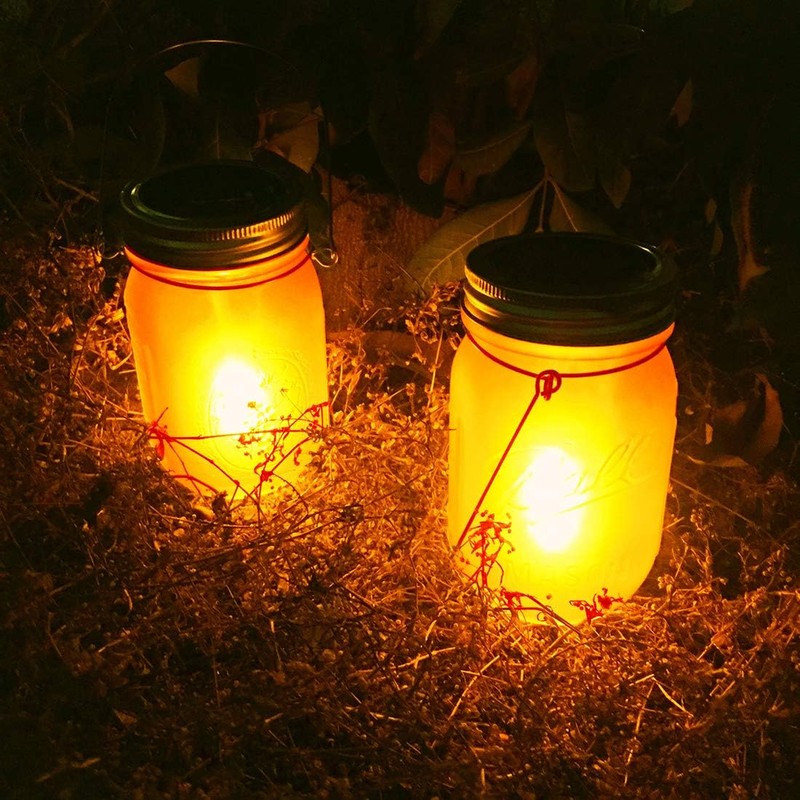 Mason Jar Solar Lights Lanterns, 8-Pack Amber Flame Flicker Lights