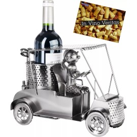 BRUBAKER Bottle Holder Female Golf Player in Golf Cart - Silver Metal Sculpture