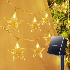 Brightown Star String Lights Solar Powered - 50 ft 100 LED Big Star Lights with 8 Lighting Modes, IP65 Waterproof for Outdoor Garden Patio Yard Tree Porch Backyard Wedding Party Décor, Warm White