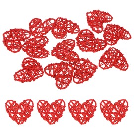 M METERXITY 12-Pack Heart Shaped Wicker Rattan Balls 60mm/2.4 Inch Decorative Rattan Balls Orbs Vase Fillers Bowl Fillers for Christmas/Weddings/DIY Crafts/Home Decor [Bright Red]
