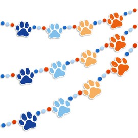 Blue & Orange Paw Prints Dog Birthday Banner (3 Pack) - Pet Dog Birthday Party Supplies Perfect for Dog - Themed Parties, Boys & Girls Birthdays, Baby Showers