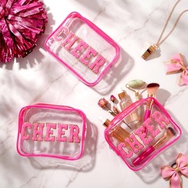 Kacctyen 12 Pack Cheer Clear Makeup Bags, Hot Pink, Travel Cosmetic Pouches
