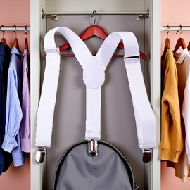 White Kids Adjustable Y-Back Suspenders,Clip on Y-Back Elastic with Metal Clips for Boys Girls, for Kids Adjustable - Elastic Y Shape Suspender Boys' Suspenders