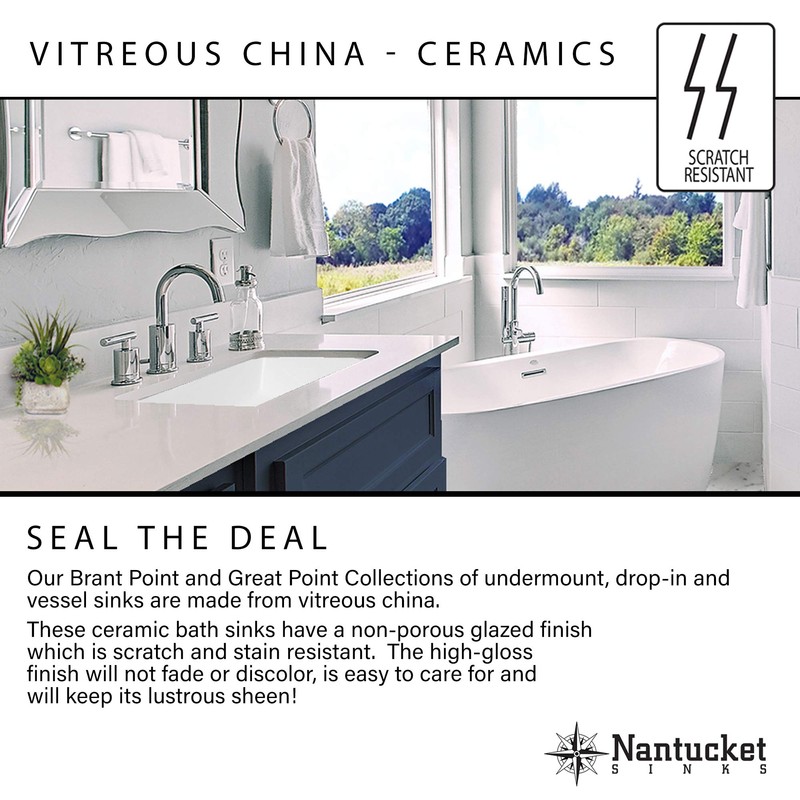 Nantucket Sinks UM-15x12-W 15-Inch by 12-Inch Oval Ceramic Undermount Vanity