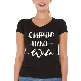 shop4ever Girlfriend Fiance Wife Women's V-Neck T-Shirt Wedding Shirts Large Black 0