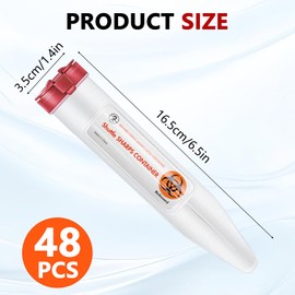 48 Count Portable Sharps Container, Travel Sharps Disposal Container, Transportable Small Single Use Sharps Container with Locking Mechanism for Needles (6.5 x 1.38 Inch)