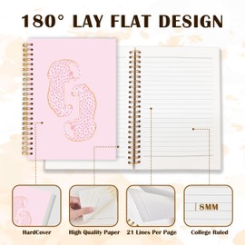 Qabliqo Minimalist Pink Leopards Spiral Notebooks, Preppy Cheetahs Journals for Writing, Trendy Leopard Print Journal, Girly Aesthetic Pink Cheetah Notebook for Note Taking, 5.5x8.3 Inch