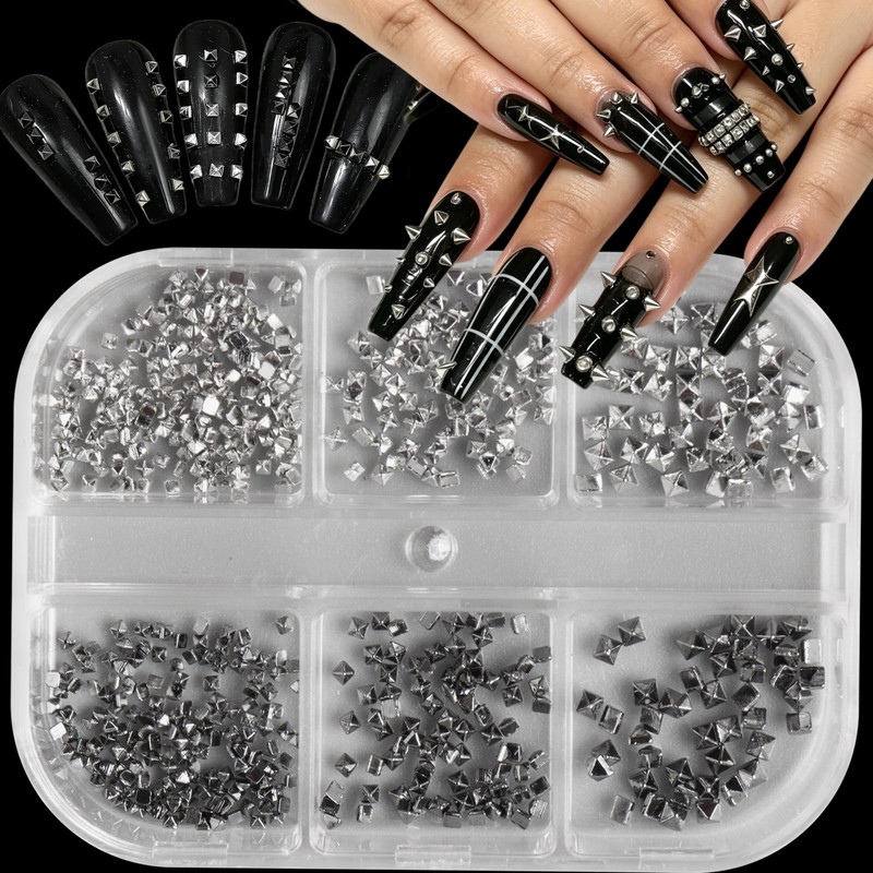 2Boxes 12Grids Mini Punk Nail Studs Square Cone Spike Spire