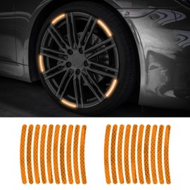 Rebvugr 20PCS Reflective Car Wheel Decorative Stripe Stickers, Night Safety Warning Tape Sticker, Anti-Scratch Tire Rims Sticker, Car Accessories Fluorescent Decals for Vehicles (Orange)