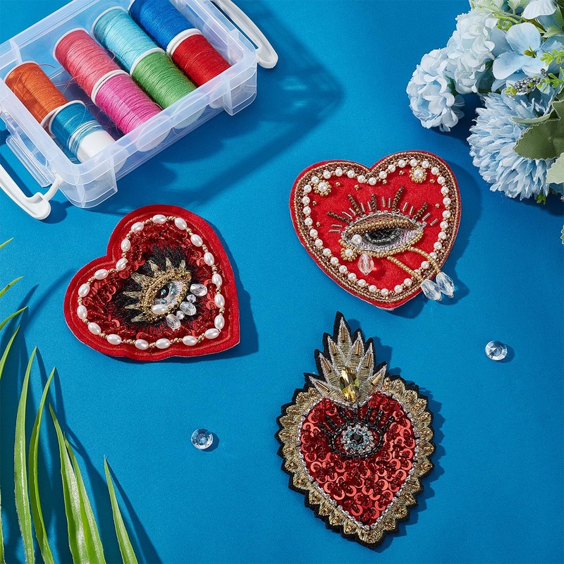 NICENEEDED Evil Eyes and Hearts Bead Patches 3 Pieces Red