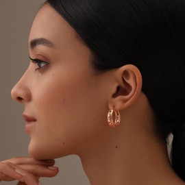 LeCalla 925 Sterling Silver Filigree Hoop Earrings | Small Oval Mesh Filigree Heart | 14K Rose-Gold Plated Click-Top Hoops Jewelry for Women - 24MM