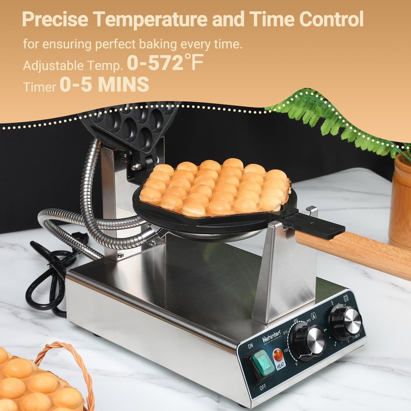 Hehinton® 110V Pro Commercial Bubble Waffle Maker 1400W | Stabilized