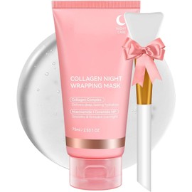 Shuangjia Collagen Night Wrapping Mask with Brush 2.53 fl.oz, Collagen Overnight Wrapping Peel Off Facial Mask Pack, Reduces Sagging & Dullness - Hydrolyzed Collagen For Glowing Skin, For Glass Skin